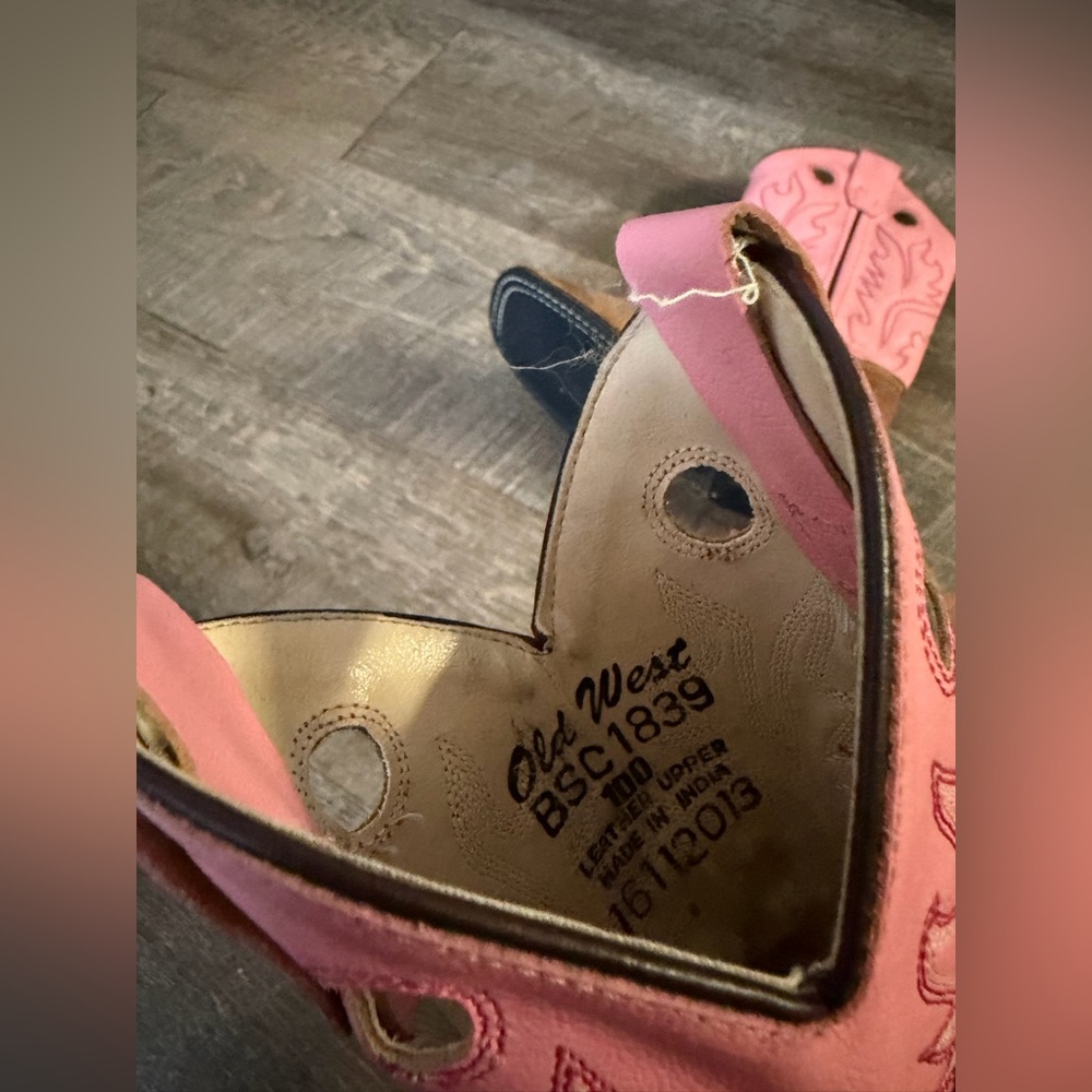 Old West Pink and Brown Western Cowgirl Boots size 10c - Picture 4 of 9